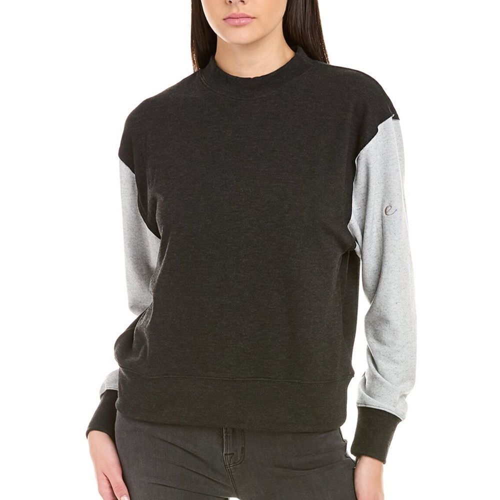 NWT Calme by Johnny Was Mock-Neck Cozy Sweatshirt size Small Black Gray Pullover